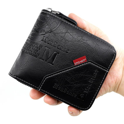 Men's leather wallet wax oil skin wallet for men purse short male card holder wallets zipper around money purse