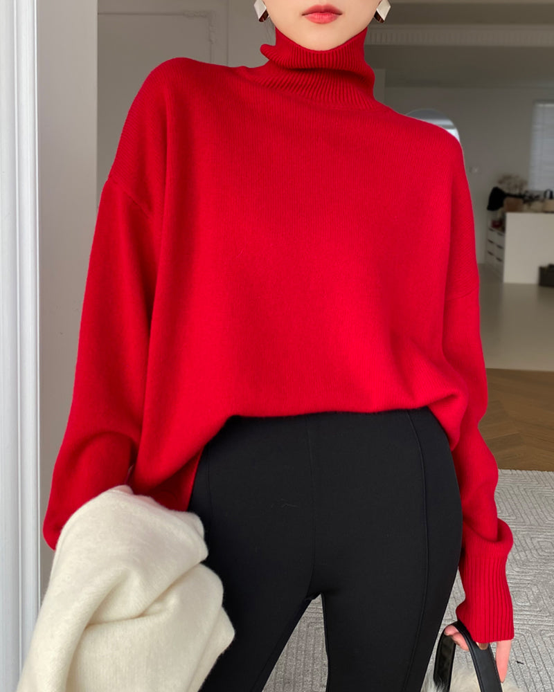 Basic Turtle Neck Knitted Sweater Women Winter Elegant Thick