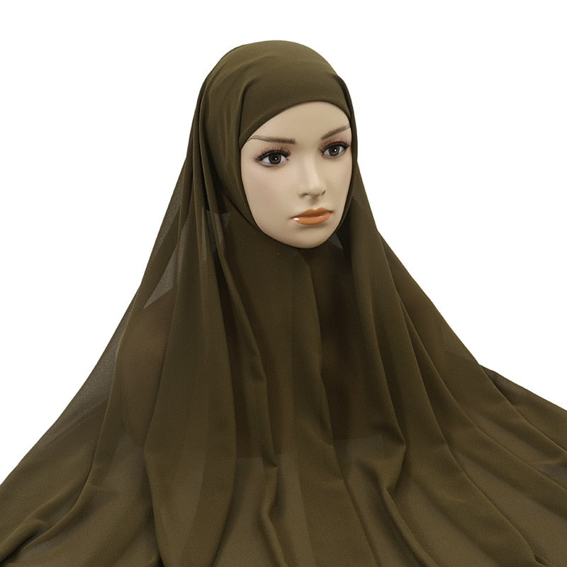 Muslim Women Chiffon Hijab With Cap Bonnet instant