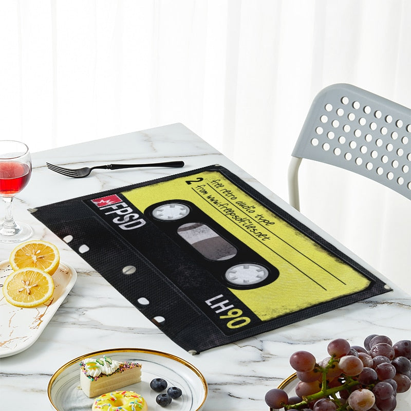 Vintage Cassette Music Tape Placemat Non-Slip Heat Resistant Washable Plate Mat For Dining Table Bowl Coaster Home Decor 42x32cm