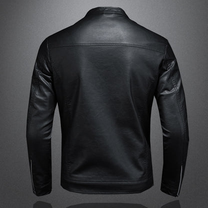 Spring Autumn Leather Jacket Men Stand Collar Slim Pu Leather Jacket Fashion Motorcycle Causal Coat