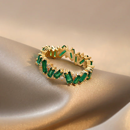 Luxury Green Crystal Irregular Gold Color Rings Woman 2023 Neo Goth Jewelry High Set Accessories For Korean Fashion Girls