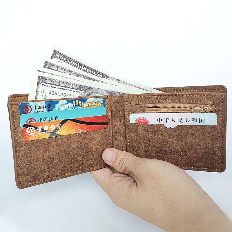 New Retro Men Leather Wallets Small Money Purses Design Dollar Price Top Men Thin Wallet With Coin Pocket Zipper