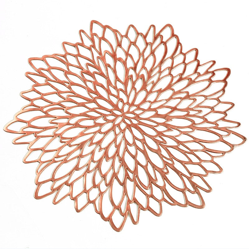 Tisch Matte Hibiscus Blume Bronzing PVC Tischset Hohl Isolierung Coaster Pads Tabelle Bowl Home Weihnachten Decor Wärme Beständig