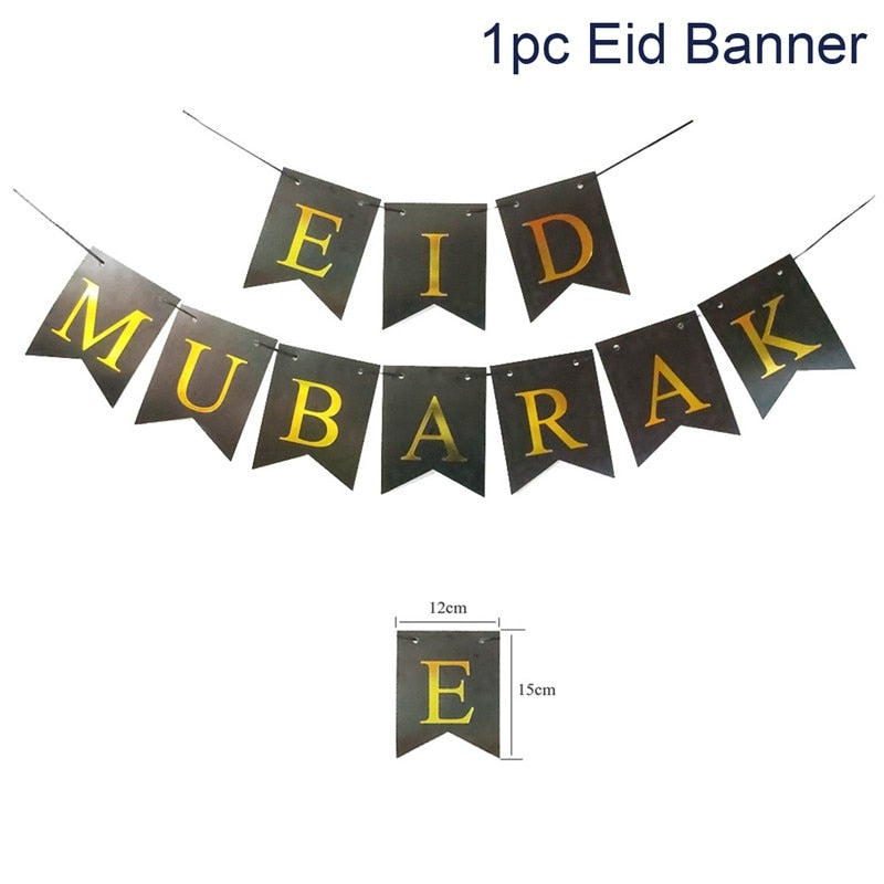 Eid Mubarak Banner Bunting Balloons Plates Napkins Tablecloth Kareem Ramadan Decoration Muslim Islamic Festival Party Supplies