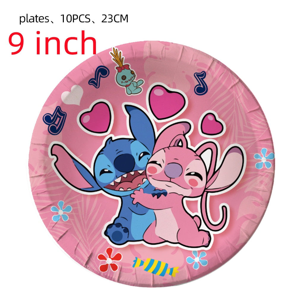 Disney Stitch Party Supplies Paper Napkins Tablecloth Plate Balloon Pink Angel Theme Baby Shower Girl Birthday Party Decoration