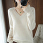 Women's sweater autumn winter knitted sweater V-neck slim fit