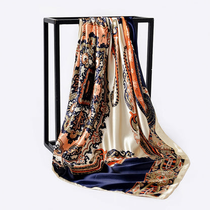 Square Silk Scarves Women 90*90cm Satin Hijab Scarf Muslim