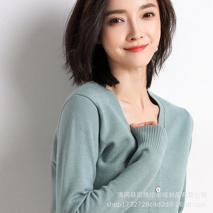 Cardigans Women Autumn Single Breasted Knitted Sweater with V-Neck