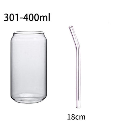 375Ml Simple Stripe Glass Cup With Lid and Straw Transparent Bubble Tea Cup Juice Glass Beer Can Milk Mocha Cups Breakfast Mug