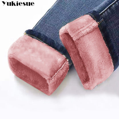 Winter Warme Jeans Frau  Hohe Taille Casual Samt Damen Hosen Weibliche Pantalon Denim jeans für Frauen Hosen kleiden