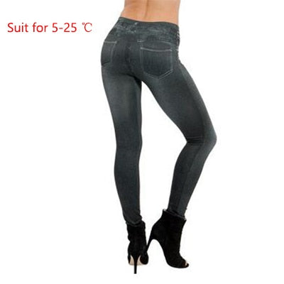 Gtpdpllt S-XXL Sexy Leggings Women Lined Spring Autumn Print Jeans Sportwear Skinny Jeggings Two Real Pockets Woman Fitness Pants