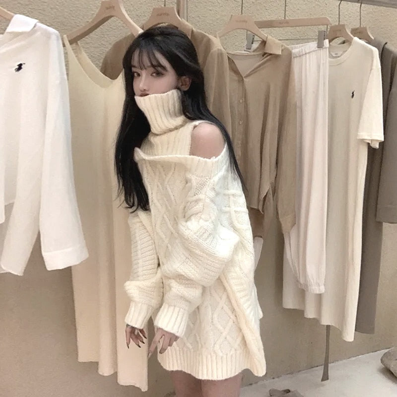 Herbst Winter Koreanischen Stil Frauen Rollkragen Gestrickte Pullover