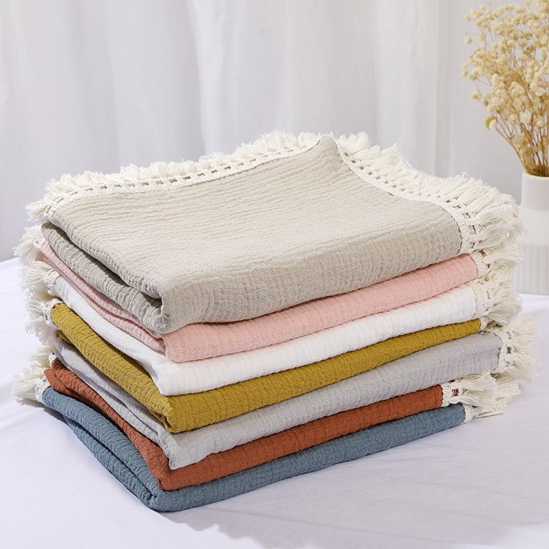 Baumwolle Musselin Swaddle Decken für Neugeborene Baby Quaste Empfang Decke Neue Geboren Swaddle Wrap Infant Schlafen Quilt Bett Abdeckung