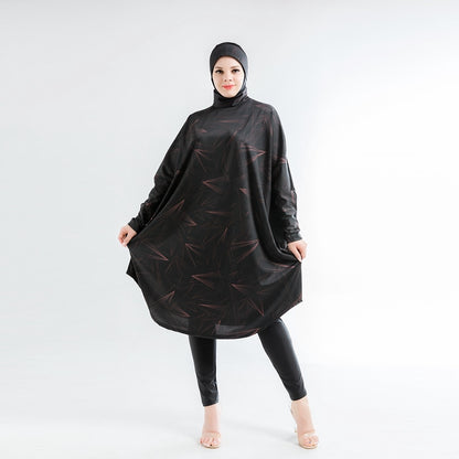 Women Muslim Swimwear Beachwear Screen Printing 3pcs Lslamic Clothing Hijab Long Sleeves Sport Swimsuit Burkinis Bathing Bat Suit