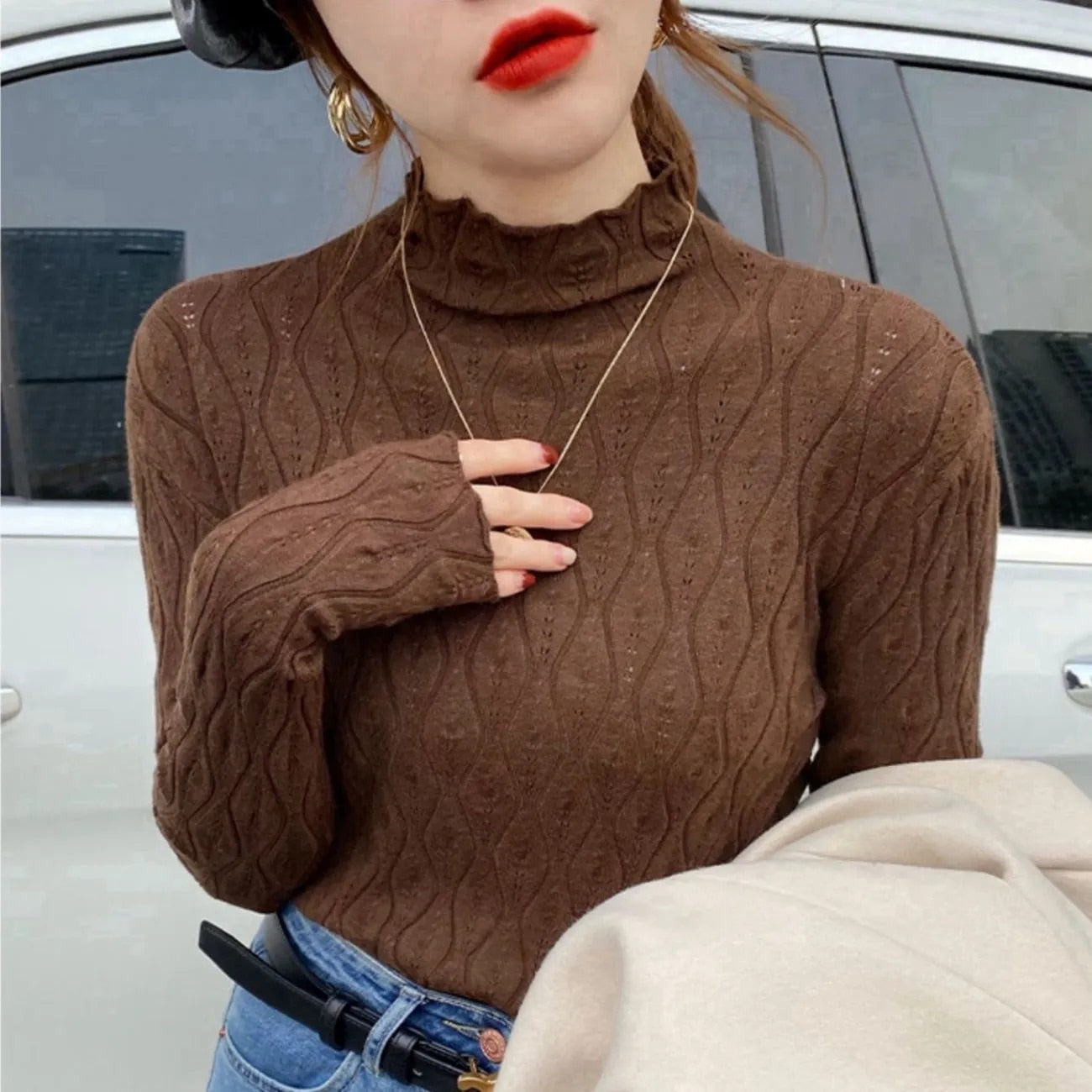 Half Turtleneck Sweater Women Knitwear Slim Solid Color