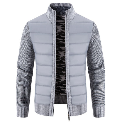 Winter Thick Fleece Cardigan Men Warm Sweatercoat Fashion Patchwork