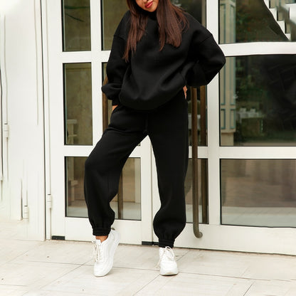 Women Tracksuit Suit Autumn Fashion Warm Hoodie Sweatshirts Two Pieces Oversized Solid Casual Hoody Pullover Long Pants Sets