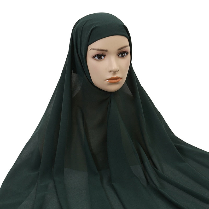 Muslim Women Chiffon Hijab With Cap Bonnet instant