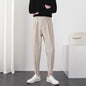 Fashion Men Casual Pants Elastic Waist Small Feet Slim Korean Style Pleated Tapered