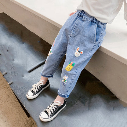 Mädchen Cartoon Jeans Hosen Kinder Jeans hose Freizeit kleidung für Kleinkind Baby Mädchen 2-6 Jahre Frühling Sommer trend ige Kinder kleidung