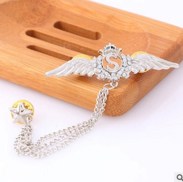 Korean British Style Crown Bird Brooch Cross Suit Tassel Chain Lapel Pin Angle Wing Badge Retro Female Corsage Men Accessories