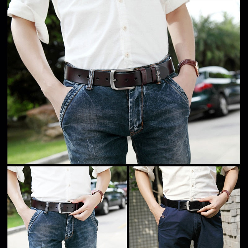 Men's Belt High Quality Genuine Leather Luxury Strap Classic Vintage Alloy Pin Buckle Male Belt Jeans Belts for Men SM03