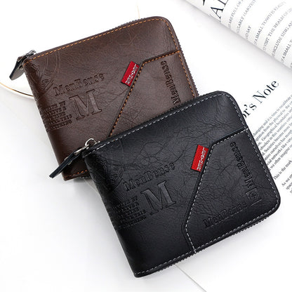 Men's leather wallet wax oil skin wallet for men purse short male card holder wallets zipper around money purse