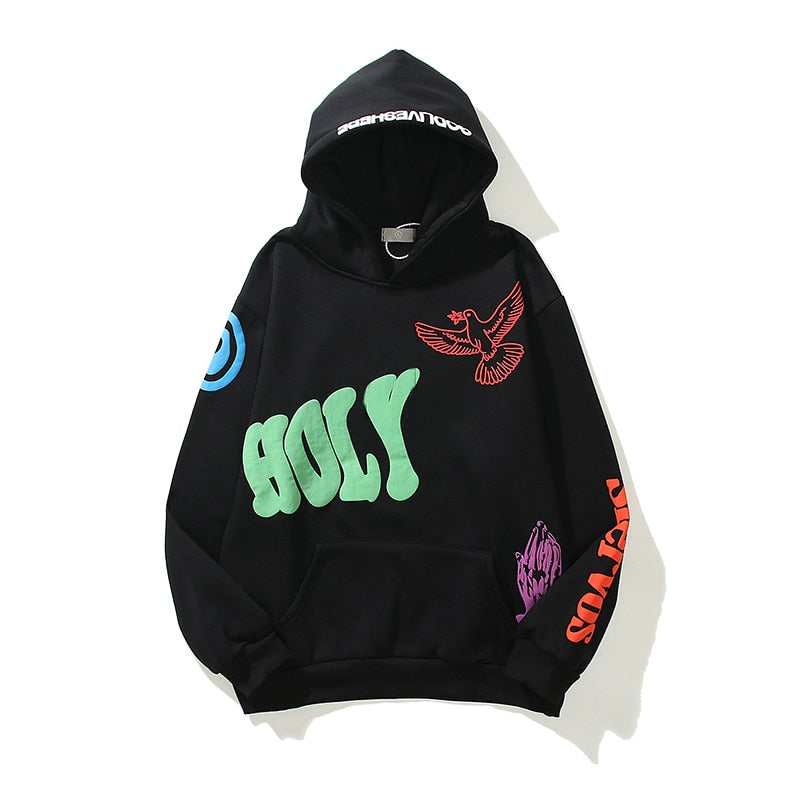 Graffiti Letter Foam Plus Velvet Kanye Sweatshirts Men's Oversized Fleece