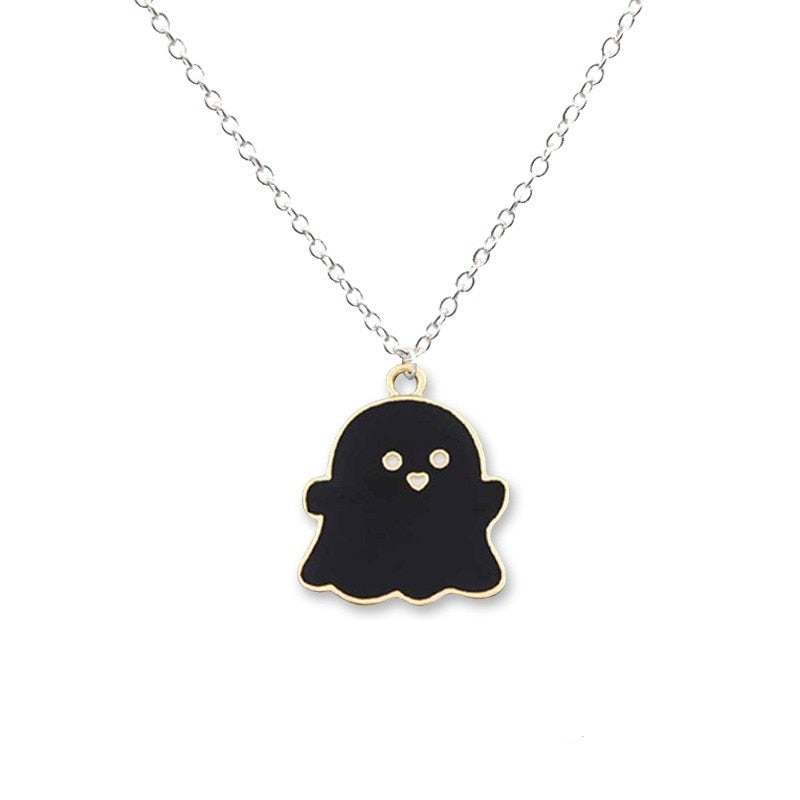 Cute Black And White Ghost Pendant Necklaces For Women Men Best Friend Lovely Ghost Pendant Couple Necklace Fashion Jewelry