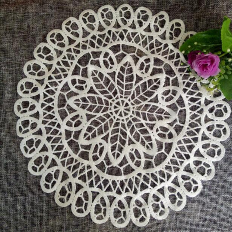 NEW round Lace sun flower embroidery placemat cup coaster kitchen wedding Christmas table place mat cloth pad New Year doily