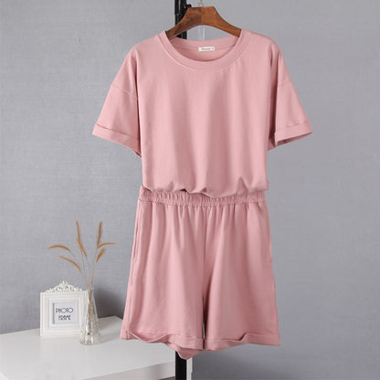 Summer Cotton Sets Women Casual Two Pieces Short Sleeve T Shirts