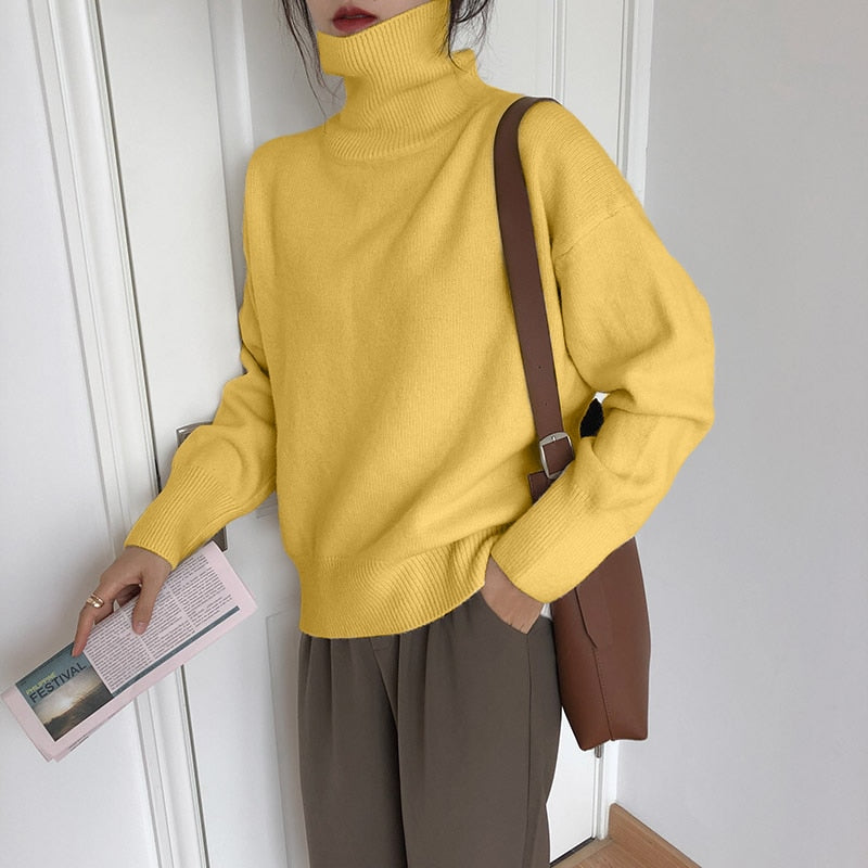 Cashmere Elegant Turtle Neck Women Sweater Soft Knitted Basic