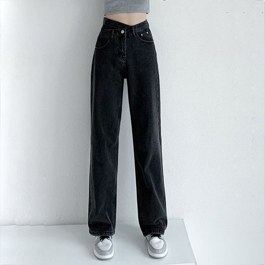 Jeans Frauen weites Bein Hosen Mutter Femme schwarz blau Jeans hohe Taille Frau Hose Kleidung Pantalones Spodnie Damskie