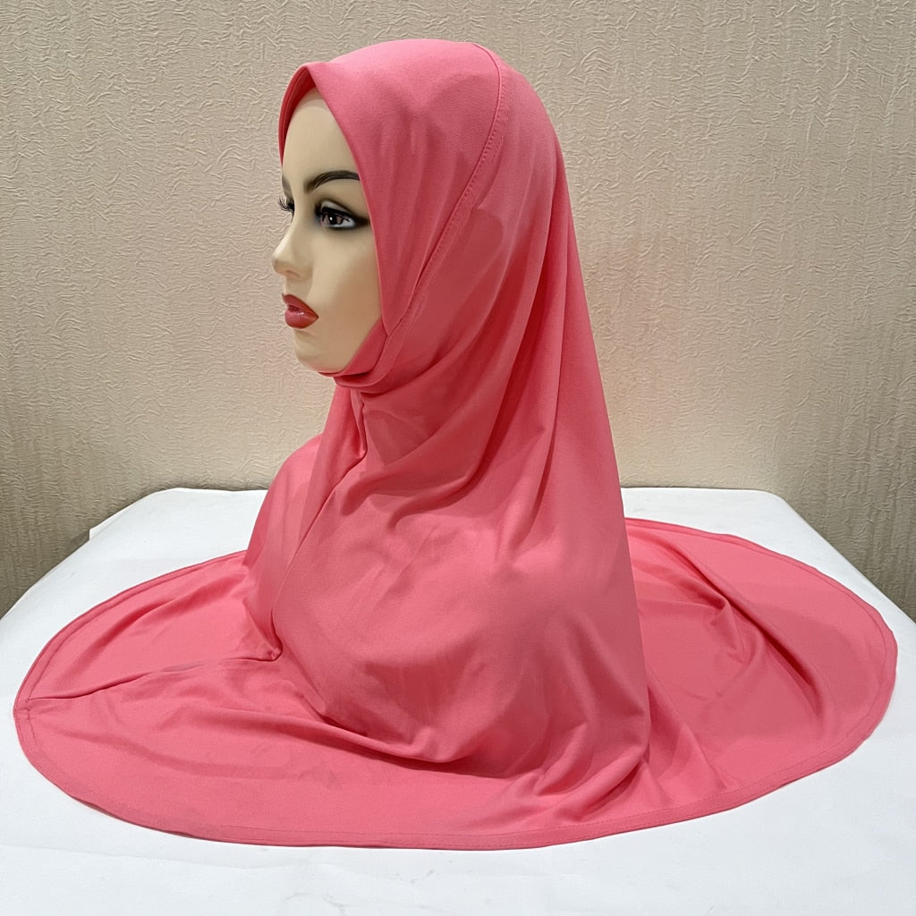 H124 plain big size muslim hijab with chin part top quality Hijab