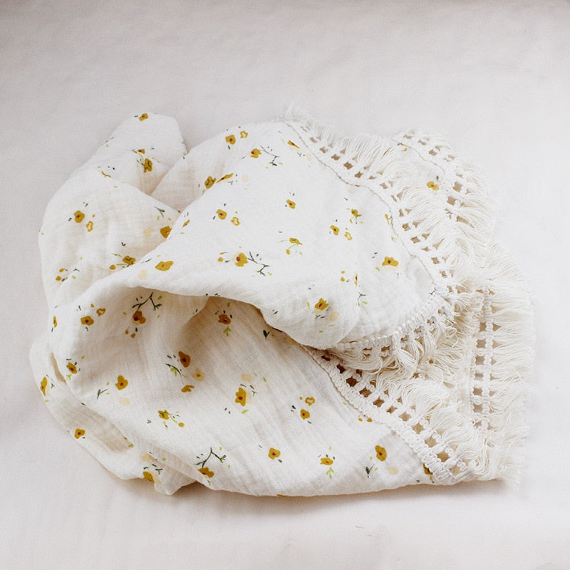 Cotton Muslin Swaddle Blankets for Newborn Baby Tassel Receiving Blanket New Born Swaddle Wrap Infant Sleeping Quilt Bed Cover