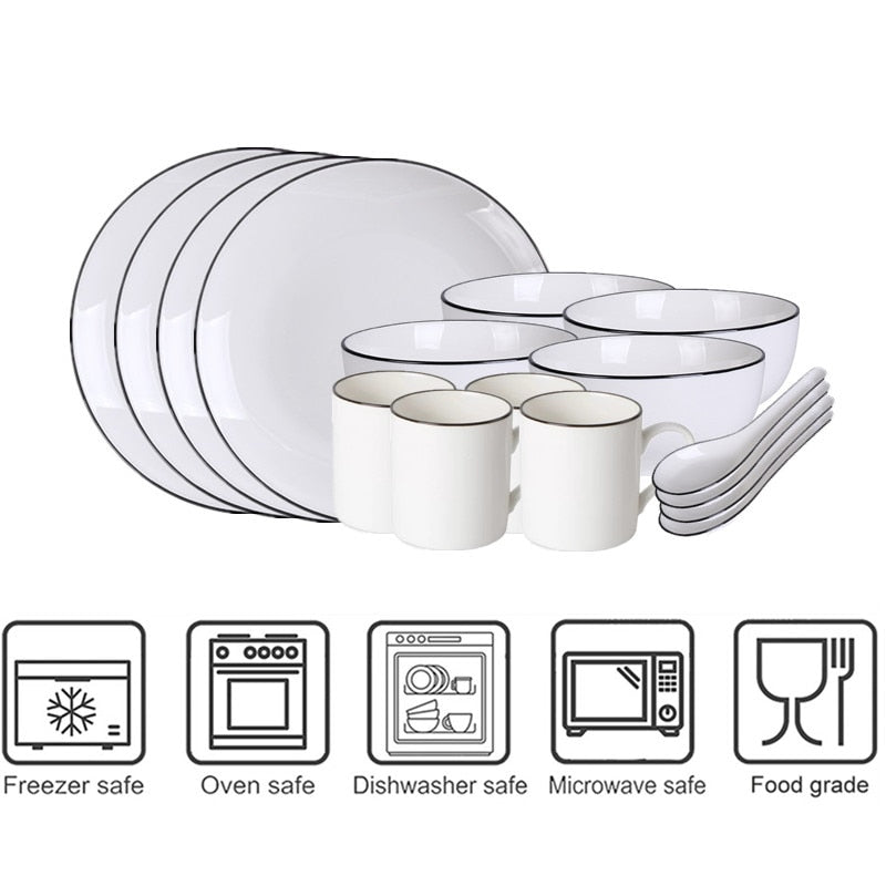 White With Black Edge Plate Ceramic Kitchen Tray Food Rice Salad Noodles Bowl Soup Kitchen Cooking Tool 1pcs Sale