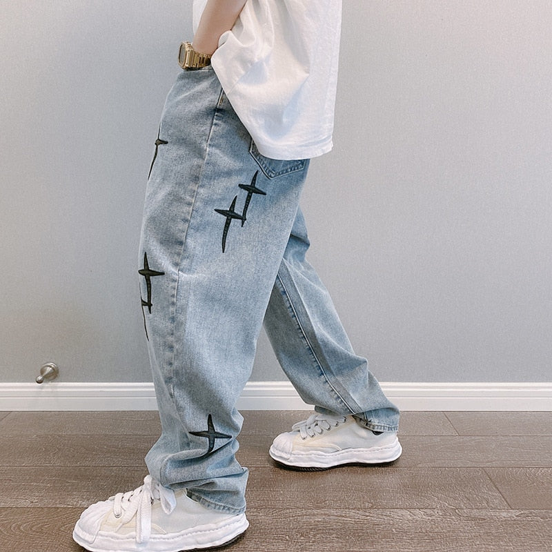 Wide Leg Cargo Pants Streetwear Baggy Men's Jeans Spring Autumn Men Korean Fashion Loose Straight Male Brand Clothing Black