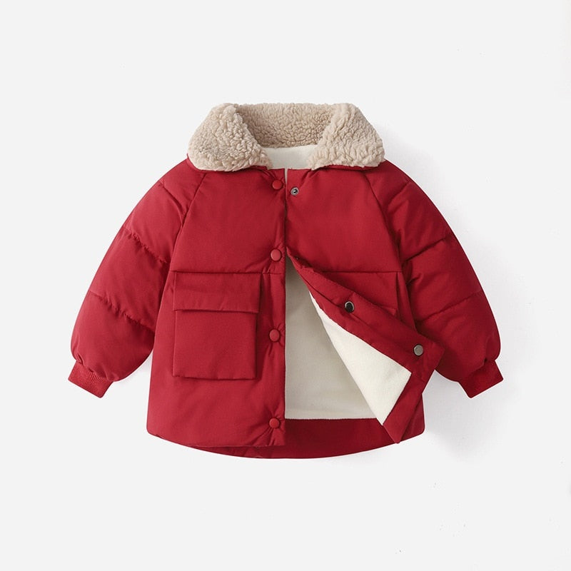 New winter children warm cotton jackets rabbit fur collar coats baby short quilted jacket