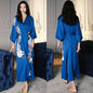 Black Print Flower Long Robe Nightgown Spring Summer Half Sleeve Kimono Bathrobe Gown Women Sexy Rayon Home Dress Loungewear