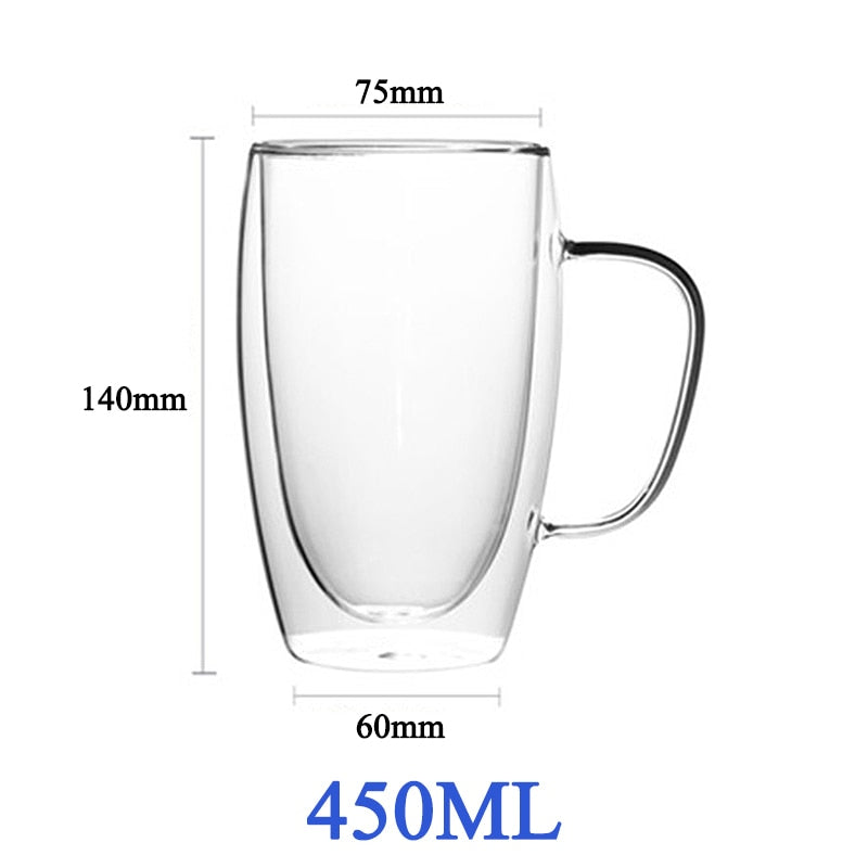 1-6PCS 80-450ML Wärme Beständig Doppel Wand Tee Glas Tasse Bier Kaffee Handgemachte Kreative Kalt getränke Transparent Drink Set