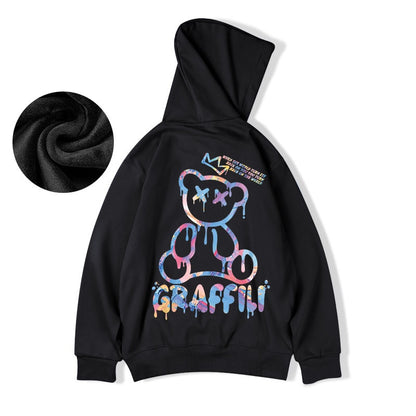 Graffiti Bär Druck männer Fleece Hoodie Retro Herbst Casual Pullover