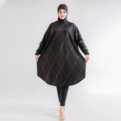 Women Muslim Swimwear Beachwear Screen Printing 3pcs Lslamic Clothing Hijab Long Sleeves Sport Swimsuit Burkinis Bathing Bat Suit