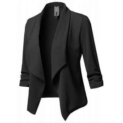 Black Blazer Cardigan Coat 2023 Long Sleeve Women Blazers and Jackets Ruched Asymmetric