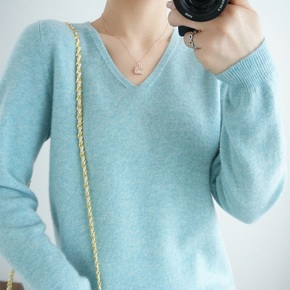 V-neck Knitwear Long Sleeve Loose Cashmere Sweater