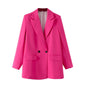 Women Chic Office Lady Double Breasted Blazer Vintage Coat Fashion Notched Collar Long Sleeve