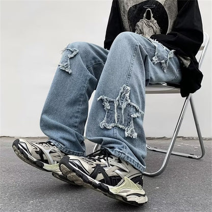 neue Mode Sterne Handtuch Stickerei braun baggy Männer Jeans Hosen y2k Kleidung gerade Hip Hop Baumwolle Hose Pantalon Homme