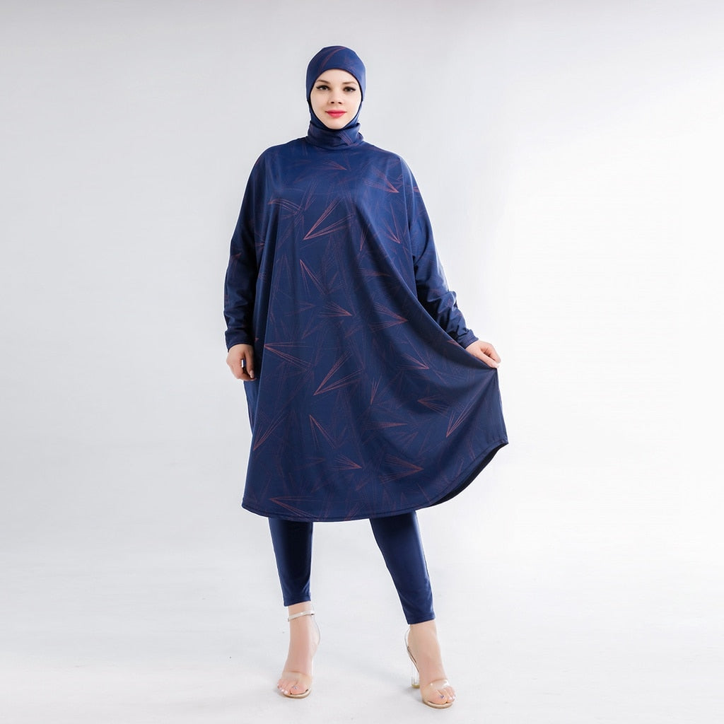 Women Muslim Swimwear Beachwear Screen Printing 3pcs Lslamic Clothing Hijab Long Sleeves Sport Swimsuit Burkinis Bathing Bat Suit