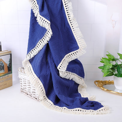 Cotton Muslin Swaddle Blankets for Newborn Baby Tassel Receiving Blanket New Born Swaddle Wrap Infant Sleeping Quilt Bed Cover