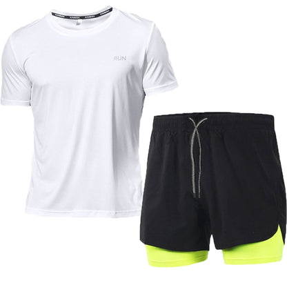 Männer Lauf Sets Sommer Sportswear Gym Fitness Anzüge Quick Dry T-Shirts + Kurze Sport Kleidung Workout Training Sport Trainingsanzug